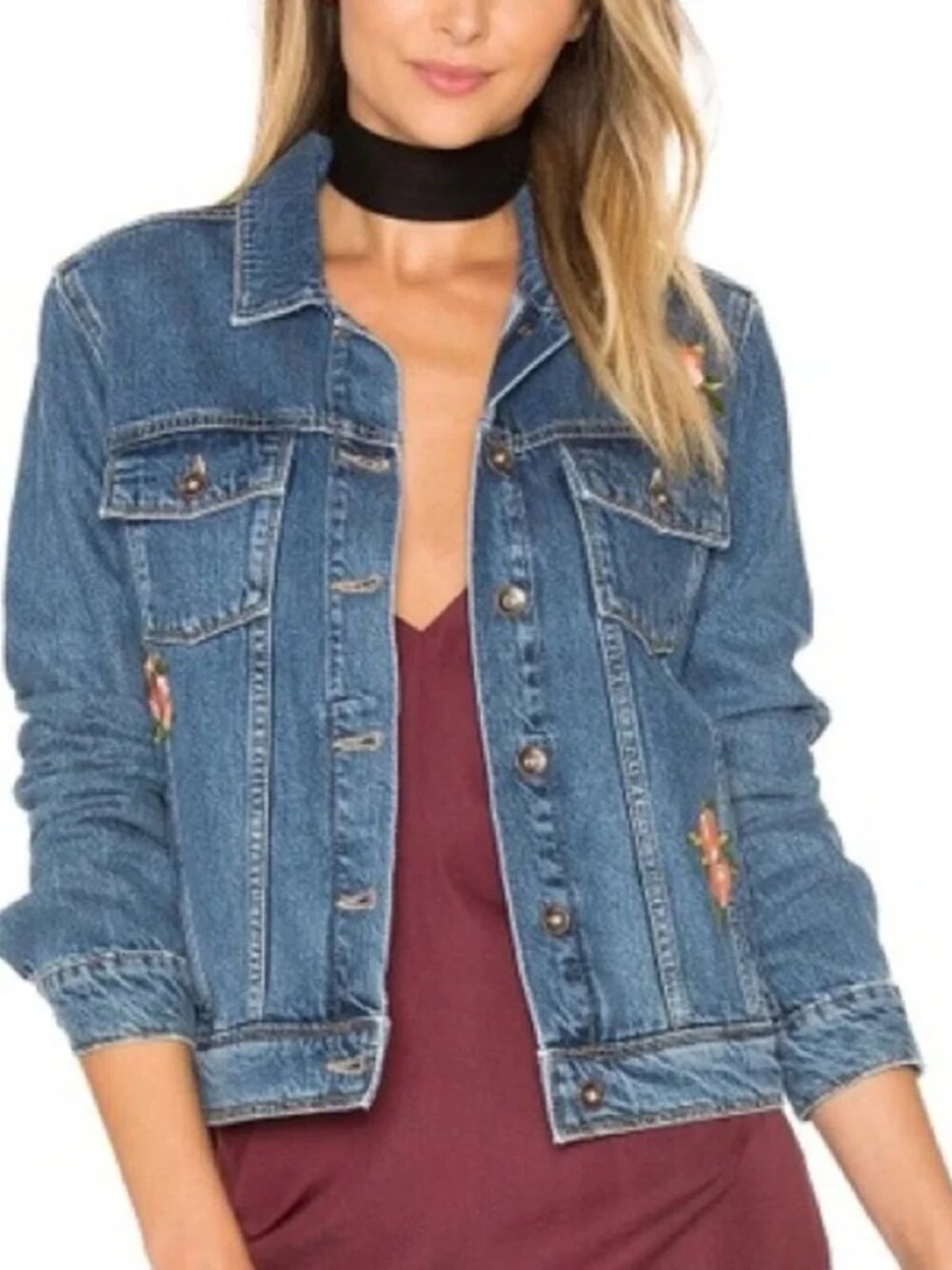 PAIGE Rowan Embroidered Denim Jacket - Rosemont Patch S NWOT